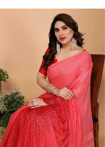 BRAND NEW PINK &amp; RED SHADE SAREE WITH ATTACH BLOUS
