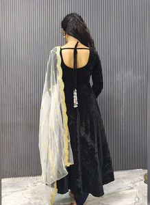Velvet Umbrella Frock With Embroidery Dupatta