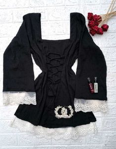Black Corset Back Kurti With White Lace
