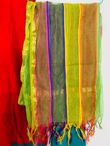 Red Cotton Churidhar Set With Multi Clr Dupatta