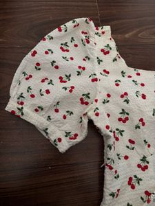 Cherry Print Puff Sleeve Top