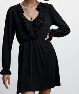 MANGO Black A-Line Ruffled Detail Mini Dres