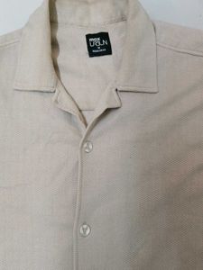 Beige Short Sleeve Button-Down Shirt