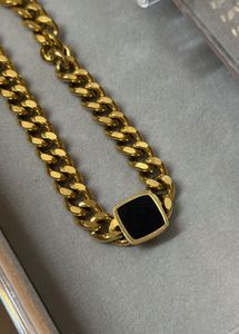 Gold black stone chunky Chain Necklace