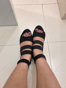 Black Wedge Heels with Elastic Straps