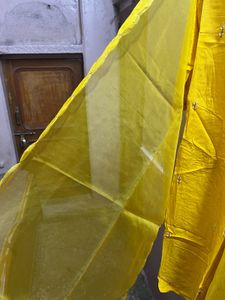 Elegant Yellow kurti set with organza duptta