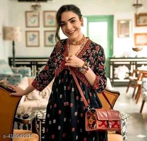 Trendy Black Floral Printed Anarkali Kurti
