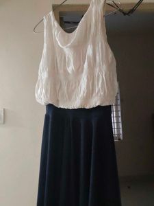 White  &amp; Navy Stiched Top