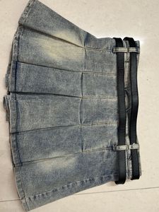 Mini Denim Pleaded Skirt