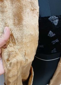 Brown suede..inside Faux Fur Trim Coat