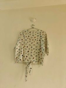 White Printed Tie-Up Top