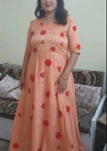 Peach Floral Embroidered Gown