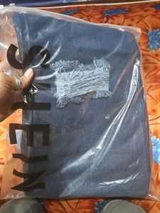 Shein Full Length Low Rise Mid Wash Distress Jeans