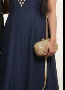 Elegant Blue &amp; Gold Embellished Dress