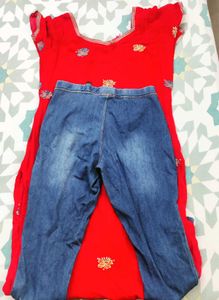 Embroidery Kurta With Jeggings Combo