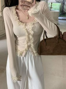 Korean Elegant White Ruffle Top