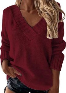 Burgundy Knit V-Neck Sweater👜🕶️
