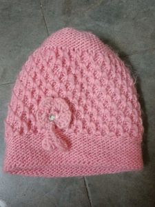 Pink Knitted Beanie with Flower