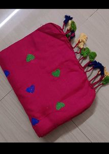 Pink Saree with Heart Embroidery
