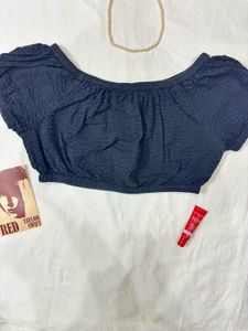 Textured Black Crop Top