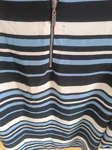 Striped &amp; Zipped Long Sleeve High-Low Top