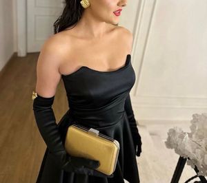 Black Strapless Bow Elastic Tulle Cocktail Party