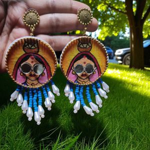 Mirror Work Hand painted Fabric Earrings