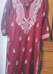 Maroon Embroidered Kurta
