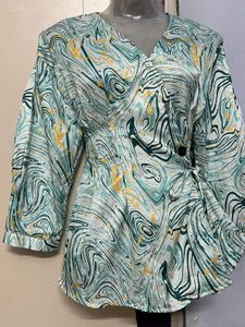 Branded Abstract Print Wrap Top