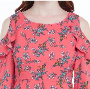 coral Printed Knee Length Casual Women Regular Fit