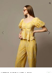 Vero Moda Yellow Eyelet Peplum Top