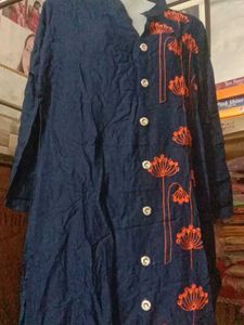 Midnight Blue Kurti with Elegant Orange Floral