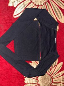Chic Black Cut-Out Long Sleeve Top