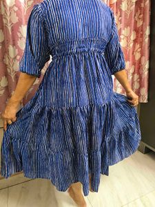 Blue Striped Tiered Maxi Dress