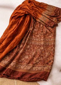 Rust Orange Brown Printed Designer Saree