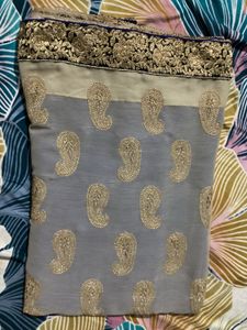 Elegant Gray & Gold Sari