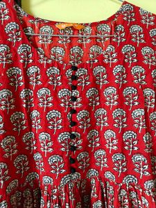 Red Ethnic Print Cotton Dress