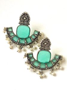 Silver Replica Monalisa Stone Earring Green