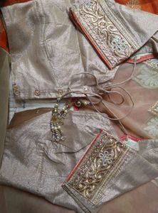 Golden &amp; Orange Saree With bluose