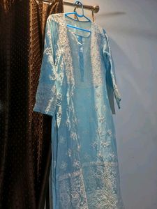 Sky Blue Chikankari Kurta Long