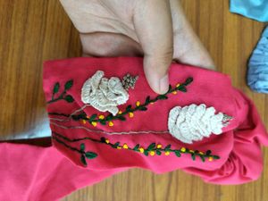 Pink Floral Embroidered Hair Scarf