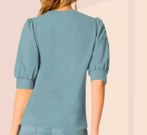 Classic Green Sea Puff Sleeve Top For Daily Wear
