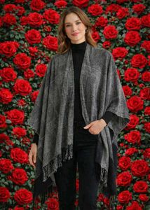 Stylish Grey Checked Poncho