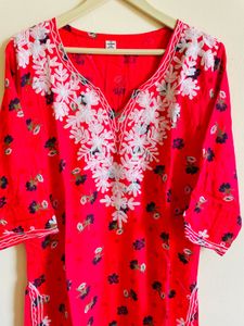 Red Embroidered Kurta
