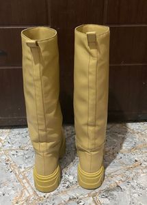 Beige Knee-High Platform Boots