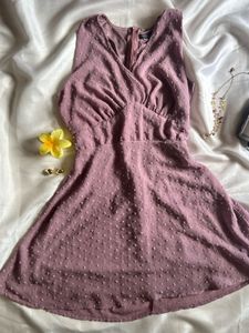 Lavender Swiss Dot V-Neck Mini Dress