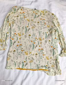 Floral Print Cardigan with Mustard Top