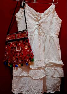 White Eyelet Dress With Free Bag