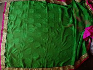 Gorgeous Parrot Green And Pink Combination Saree&#34;
