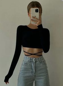 Chic Black backless Long Sleeve Top